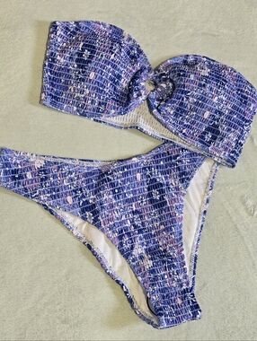 NEW - Women's Smocked Strapless Bandeau Bikini Bathing Suit 2Piece Set - Size L